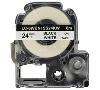 vhbw Ruban compatible avec KingJim SR-PBW1, SR150, SR3700P, SR40, SR300TF, SR180, SR230C imprimante d'étiquettes 8m x 24mm Noir sur Blanc