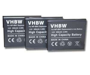 vhbw Set 3 Batteries 600mAh Appareil Photo Sony Cybershot DSC-J10,DSC-W310, DSC-W320, DSC-W330, DSC-W350, DSC-W380, DSC-W510, DSC-W520 remplace NP-BN1