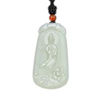 VHcgCGJ Collier en jadéite, Collier pendentif en Jade vert naturel, perle de jadéite Guanyin, mer chine du sud, Kwan Yin, sculpté sur un côté
