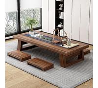 vhdurike Table de Sol de Grande Taille, Table Basse en Bois Naturel, Table de méditation rectangulaire avec 4 tabourets, Table Basse Japonaise pour la Maison, Le Salon, Le Bureau