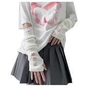 Vhersily 1 Paire de Gants Y2K Esthétique Grunge Style Gants Doux Blanc Sans Doigt avec Décoration Étoile, Manches pour Goth, Jambières pour Femme, Vêtements Femboy, Accessoires de mode, blanc, Taille