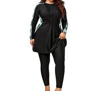 Vhersily 2 Pièces Femmes Musulmanes Couverture Complète Plus Taille Maillots de Bain Modeste Arabe Burkini Ensemble Beachwear Maillot, Noir , 4XL