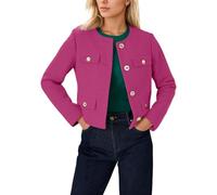 Vhersily 2025 Blazer Tweed Femmes Veste Formelle à Manches Longues avec Boutons Slim Col Rond Veste Élégante Tendance Affaires à la Mode Unique à Boutons, Couleur Unie, pour Automne et Hiver, Pk2, M