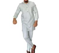 Vhersily 2025 Combinaison Africaine Dashiki pour Hommes Ensemble de 2 Pièces Traditionnel Tribal Robes Chemise et Pantalons Musulmans Arabe Moyen-Orient Robe à Manches Longues Islamique Middle East