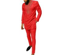Vhersily 2025 Combinaison Africaine Dashiki pour Hommes Ensemble de 2 Pièces Traditionnel Tribal Robes Chemise et Pantalons Musulmans Arabe Moyen-Orient Robe à Manches Longues Islamique Middle East