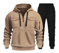 Vhersily 2025 Combinaison Homme Pleine Gymnastique Hiver En Peluche Plein Sport Sweat à Capuche et Pantalon Deux Pièces Ensemble Suivi Avec Zip Costume Vêtements De Sport Pour Automne et Hiver, C kaki