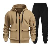 Vhersily 2025 Combinaison Homme Pleine Gymnastique Hiver En Peluche Plein Sport Sweat à Capuche et Pantalon Deux Pièces Ensemble Suivi Avec Zip Costume Vêtements De Sport Pour Automne et Hiver, A Kaki