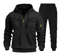 Vhersily 2025 Combinaison Homme Pleine Gymnastique Hiver En Peluche Plein Sport Sweat à Capuche et Pantalon Deux Pièces Ensemble Suivi Avec Zip Costume Vêtements De Sport Pour Automne et Hiver, C Noir