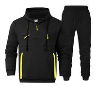 Vhersily 2025 Combinaison Homme Pleine Gymnastique Hiver En Peluche Plein Sport Sweat à Capuche et Pantalon Deux Pièces Ensemble Suivi Avec Zip Costume Vêtements De Sport Pour Automne et Hiver, B Noir