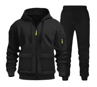 Vhersily 2025 Combinaison Homme Pleine Gymnastique Hiver En Peluche Plein Sport Sweat à Capuche et Pantalon Deux Pièces Ensemble Suivi Avec Zip Costume Vêtements De Sport Pour Automne et Hiver, A noir
