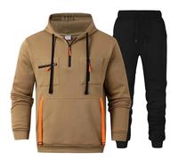 Vhersily 2025 Combinaison Homme Pleine Gymnastique Hiver En Peluche Plein Sport Sweat à Capuche et Pantalon Deux Pièces Ensemble Suivi Avec Zip Costume Vêtements De Sport Pour Automne et Hiver, B kaki