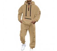 Vhersily 2025 Combinaison Hommes Pleine Gymnastique Hiver En Peluche Plein Sport Pull à Capuche et Pantalon Deux Pièces Ensemble Suivi Activewear, Complet Tennis pour Jogging, Pour Automne, Kaki, XXXL