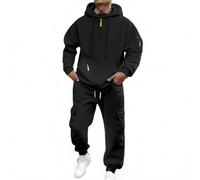 Vhersily 2025 Combinaison Hommes Pleine Gymnastique Hiver En Peluche Plein Sport Pull à Capuche et Pantalon Deux Pièces Ensemble Suivi Activewear, Complet Tennis pour Jogging, Pour Automne, Noir , XL