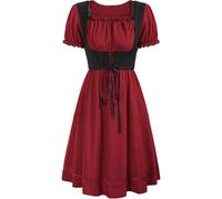 Vhersily 2025 - Costume Bavière Femme Oktoberfest, Renaissance, Corsage Médiéval Gothique Robe Rétro Soirée Carnavale Manches Courtes Bal Fest, Demoiselle d'honneur, Cocktail de Mariée, rouge, L