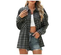 Vhersily 2025 Coton Femmes Chemise à carreaux Flanelle Blouse à Manches Longues Cape Classique Shirts Tops Cardigan Polaire Hip Hop Gilets Couple Streetwear pour Entraînement et Gym, Course, Sport