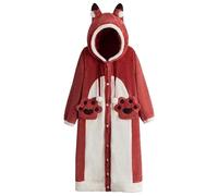 Vhersily 2025 Couvertures Portables à Capuche Renard Jolie Couverture Chaude à Manches Confortable Hiver Femme Pisolino Cardigan Polaire Hip Hop, Gilets de Couple, Veste épaisse en Coton Thermique