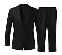 Vhersily 2025 Hommes Deux Pièces Robe Un Bouton Smoking avec Revers Pointe Veste et Pantalon pour Partie Tailleur d'affaires de Marié Curvy Mariage Vêtements Coton Moderne Confortable Cérémonie, Noir