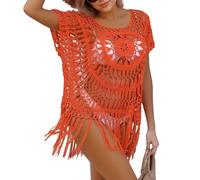 Vhersily 2025 Housse de maillot de bain Femme Mer Élégante Robe Curvy Sexy Top Manches Longues Couvre Long Maillot de Bain Crochet Thermes Lâches Robe D'été Couvre-bikini, Mince, Confortable À