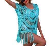 Vhersily 2025 Housse de maillot de bain Femme Mer Élégante Robe Curvy Sexy Top Manches Longues Couvre Long Maillot de Bain Crochet Thermes Lâches Robe D'été Couvre-bikini, Mince, Confortable À