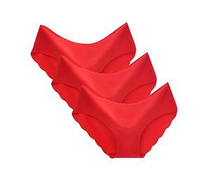 Vhersily 2025 offre - Lot de 3 Culottes Invisibles Brésiliennes à Taille Basse de Couleur Pure pour Femme, Culottes Bikini Basiques à Taille Moyenne, Brésilienne Invisible pour Lot, Rouge B, L