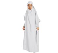 Vhersily 2025 Offres - Robe musulmane pour Filles à Manches Longues Abaya Prière Robe avec Hijab Satin Décontractée Soirée Prier Robe, blanc, 12