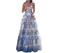 Vhersily 2025 - Robe de Demoiselle avec Corset Longues Robes de Bal en Mousseline de soie Couches Soirée Formelle Fente Floral Hors de l'Épaule A-Line, Sans Manches Tulle, Cocktail, Robes de Printemps