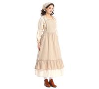 Vhersily 2025 Robe de Printemps Femme, Boho Chic Robes, Princesse Japonaise à Manches Longues en Dentelle, Robe de Pionnier Colonial, Costume Historique Pèlerin 1900, à la Mode, Romantique, beige, S