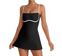 Vhersily 2025 - Robe printanière pour femme, de salle de bain d'été avec col carré contrasté et dos croisé, coupe décontractée A-ligne Mini robe dos nu fête, vêtements d'été curvy, transparent, Noir