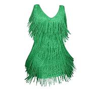 Vhersily 2025 Robe sexy pour femme avec col en V, robes longues d'été pour femme, style des années 20, style rétro, avec pompons pour femme, avec franges, en tulle, pour carnaval, vert, 5X-Large