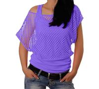 Vhersily 2025 T-shirt Femme Style Années 80 Tops D'été pour Femmes Couleur Unie, Maille Mesdames Mesh,Costumes de Maille de Chemise Néon pour Gothique Cour Carnaval Festivals Carnaval Pirate, violet,