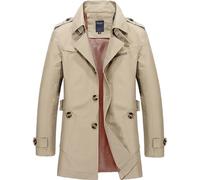Vhersily 2025 Trench Homme avec Col Bateau Mince Veste en Coton Unique Boutonnage Bureau Manteau Slim Fit Corset Double Poitrine Veste D'hiver, Classique Formelle Chic pour Mariage, Entreprise, Kaki