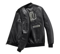 Vhersily 2025 Veste En Cuir Pour Hommes En Similicuir Bomber Western Cowboy À Manches Longues Col Haut Veste De Motard Léger Manches Longues Coupe Vent Veste De Sport Rock pour Scooter, Noir , XXXXL