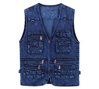 Vhersily 2025 Veste en Jeans pour Hommes Multipoches Veste Jean Sans Manches Rétro Vintage Gilets Denim Sans Manches Jeans Casual Multifonctionnel Safari Multi Poches de Travail Chasse de Pêche