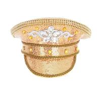 Vhersily 2026 Casquette à Paillettes pour Adultes Steampunk Headwear Capitaine Militaire Cap avec Strass Brillant Rivets Militaires Chapeau Confortable pour Atmosphères de Fête de Masque, or, Taille
