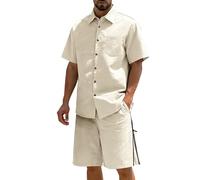 Vhersily 2026 Chemise d'été pour homme avec boutons de plage à manches courtes de couleur unie pour correspondre à un short léger taille haute mer de plage avec poches mode Streetwear passage partout
