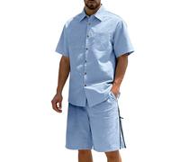 Vhersily 2026 Chemise d'été pour homme avec boutons de plage à manches courtes de couleur unie pour correspondre à un short léger taille haute mer de plage avec poches mode Streetwear passage partout