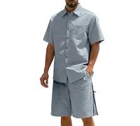 Vhersily 2026 Chemise d'été pour homme avec boutons de plage à manches courtes de couleur unie pour correspondre à un short léger taille haute mer de plage avec poches mode Streetwear passage partout
