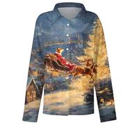 Vhersily 2026 Chemises de Noël pour femme à imprimé animal, T-shirt cadeau de Noël, manches longues, hawaïen, pull à boutons, col en V, chemisier de fête, cocktail élégant, Rouge 1, 3XL