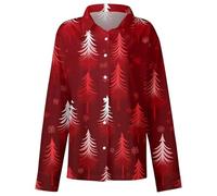 Vhersily 2026 Chemises de Noël pour femme à imprimé animal, T-shirt cadeau de Noël, manches longues, hawaïen, pull à boutons, col en V, chemisier de fête, cocktail élégant, Rouge 4, 3XL