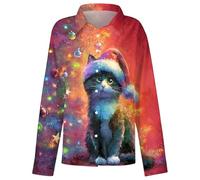 Vhersily 2026 Chemises de Noël pour femme à imprimé animal, T-shirt cadeau de Noël, manches longues, hawaïen, pull à boutons, col en V, chemisier de fête, cocktail élégant, Rouge 2, XL