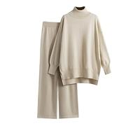 Vhersily 2026 Combinaisons Femmes en Cachemire, Pull Col roulé Tricoté, Ensemble de Deux Pièces, Costume Pantalon avec Cordon de Serrage Loungewear Automne Hiver Doux et Léger Complet Maison