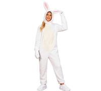 Vhersily 2026 Costume Lapin Lapin Costume Cosplay Combi Combi pour Adultes, Facile à Porter Pyjamas en Polaire Avant Combinaison Pleine en Peluche de Nuit Sleepwear Cadeau Nouvel An de Noël, Blanc, XL