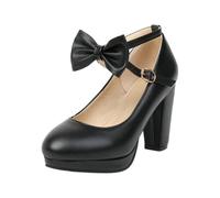 Vhersily 2026 Femme Bout Rond Stylish Mariée Talon Chunky Pump avec Sangle de Cheville Plates Dirndl Chaussures de Mariée Fermées avec Plateau Mary Jane Sangle de Cheville Élégante, Noir , 40 EU
