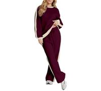Vhersily 2026 Femmes Combinaison À Manches Longues Col Rond Couleur Unie 2 Pièces Combinaison Et Pantalon De Jogging Quotidien Travailler Transport Slim Fit Automne Hiver Doux et Léger Pyjama de Nuit