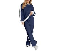 Vhersily 2026 Femmes Combinaison À Manches Longues Col Rond Couleur Unie 2 Pièces Combinaison Et Pantalon De Jogging Quotidien Travailler Transport Slim Fit Automne Hiver Doux et Léger Pyjama de Nuit