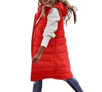 Vhersily 2026 Femmes Gilet D'hiver Rembourré Élégant Gilet Long Sans Manches Travail Doudoune Sans Manches Gilet Sans Manches Coton Chaud Matelassé à Capuche Veste Lâche Doux et Léger, rouge, 4XL