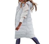 Vhersily 2026 Femmes Gilet D'hiver Rembourré Élégant Gilet Long Sans Manches Travail Doudoune Sans Manches Gilet Sans Manches Coton Chaud Matelassé à Capuche Veste Lâche Doux et Léger, gris, 5XL