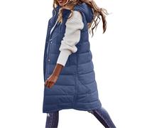 Vhersily 2026 Femmes Gilet D'hiver Rembourré Élégant Gilet Long Sans Manches Travail Doudoune Sans Manches Gilet Sans Manches Coton Chaud Matelassé à Capuche Veste Lâche Doux et Léger, bleu, 3XL