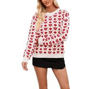 Vhersily 2026 Femmes Pull Automne Hiver Style Pêche Coeur Saint Valentin Pull-over Haut Haut de Base Col Rond Mode Chaud Doux Sexy Clubwear Classique Streetwear Rue Skater, A blanc., S