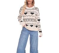 Vhersily 2026 Femmes Pull Automne Hiver Style Pêche Coeur Saint Valentin Pull-over Haut Haut de Base Col Rond Mode Chaud Doux Sexy Clubwear Classique Streetwear Rue Skater, B Beige, L